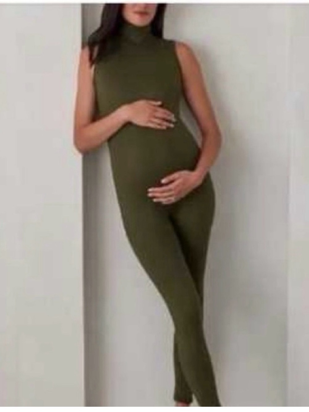 Sleeveless Turtleneck Olive Maternity Jumpsuit๐ข